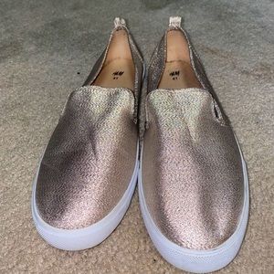 sparkly rose gold loafers